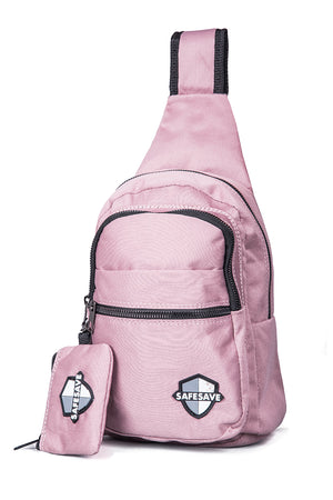 SAFESAVE RUGTAS – RUGZAK MET 1 BAND – UNISEX – SLINGBAG – RUGZAK MET USB POORT - WATERAFSTOTEND – RUGTAS – RUGZAK – SCHOUDERTAS – TAS – CROSSBODY TAS - roze