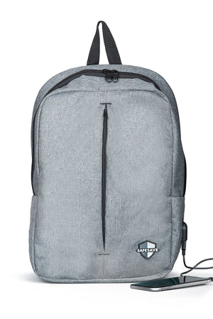 SAFESAVE RUGTAS – WATERAFSTOTEND – RUGTAS MET LAPTOPVAK – UNISEX – 15.6 INCH – SCHOOLTAS – REISTAS – RUGTAS – RUGZAK – SCHOUDERTAS – TAS – MET USB POORT - USB INGANG – USB AANSLUITING - Licht grijs