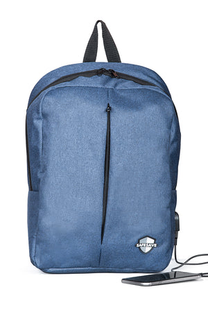 SafeSave rugtas – waterafstotend – rugtas met laptopvak – unisex  – 15.6 inch – schooltas – reistas – rugtas – rugzak  – schoudertas – tas – met usb poort -  usb ingang – usb aansluiting - donkerblauw