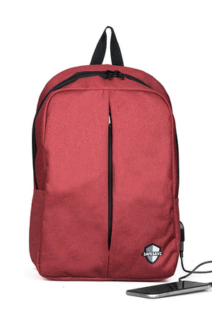 SAFESAVE RUGTAS – WATERAFSTOTEND – RUGTAS MET LAPTOPVAK – UNISEX – 15.6 INCH – SCHOOLTAS – REISTAS – RUGTAS – RUGZAK – SCHOUDERTAS – TAS – MET USB POORT - USB INGANG – USB AANSLUITING - rood