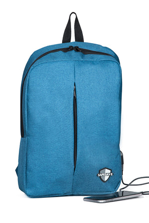 SAFESAVE RUGTAS – WATERAFSTOTEND – RUGTAS MET LAPTOPVAK – UNISEX – 15.6 INCH – SCHOOLTAS – REISTAS – RUGTAS – RUGZAK – SCHOUDERTAS – TAS – MET USB POORT - USB INGANG – USB AANSLUITING - licht blauw